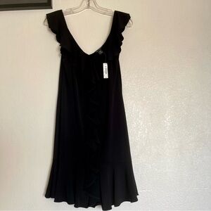 White House Black Market Black Ruffle V-Neck Midi Dress